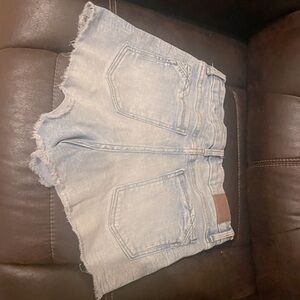 Stylish Light Blue Denim Women buckle black shorts size 29